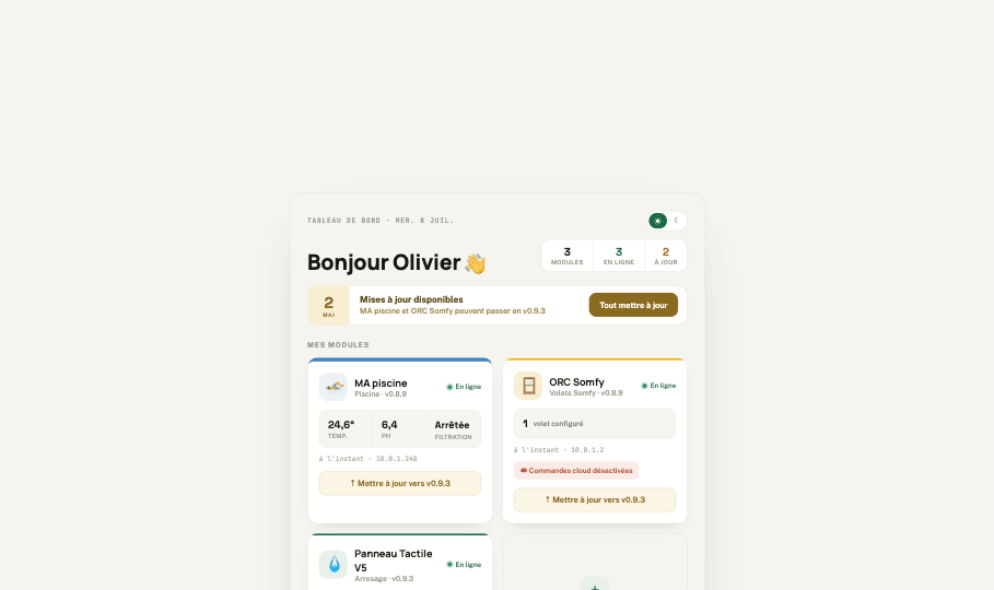 Tableau de bord ORC Modules — thème clair